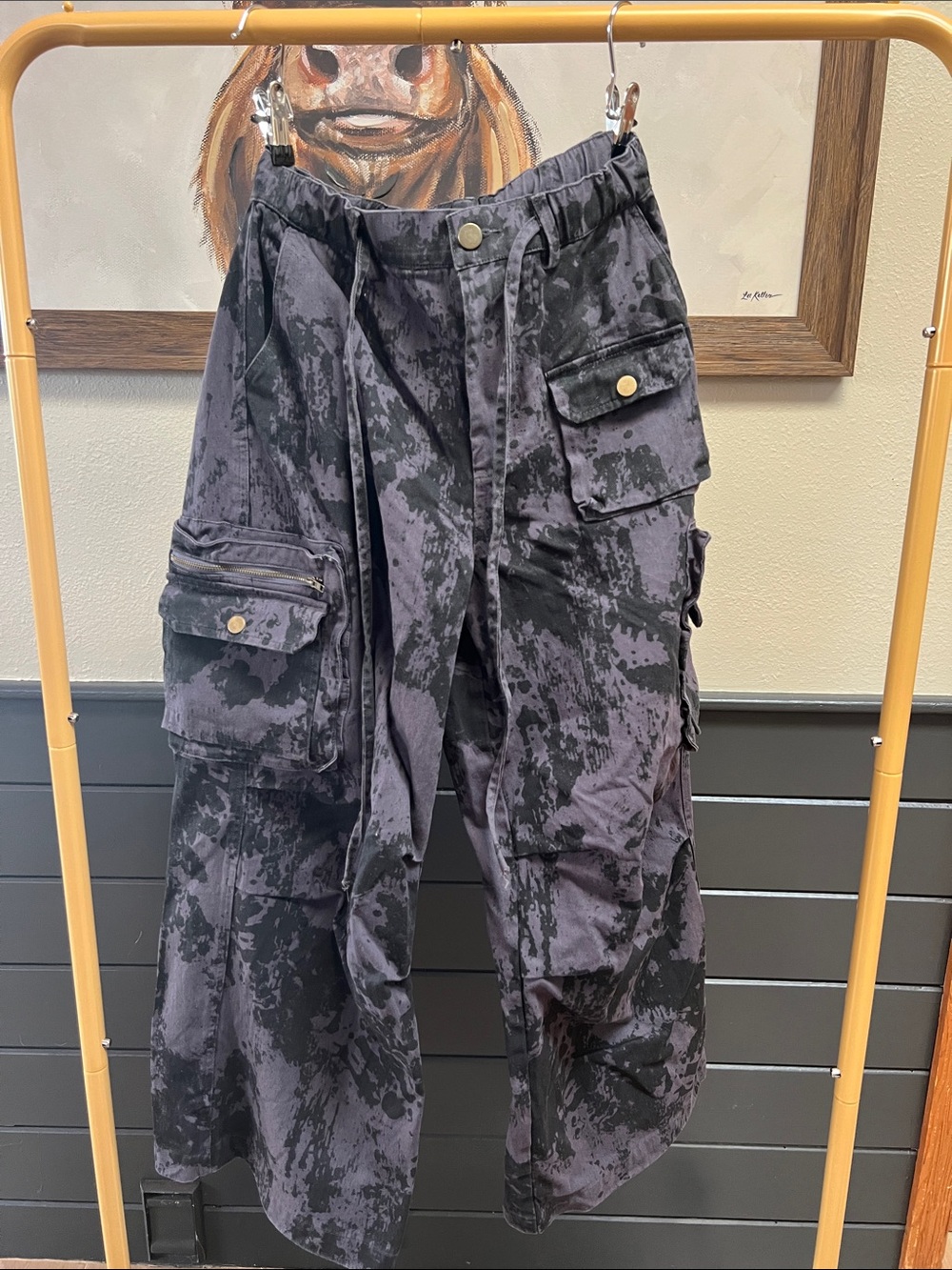 Men's Black Gray Cargo Pants with Utility Pockets